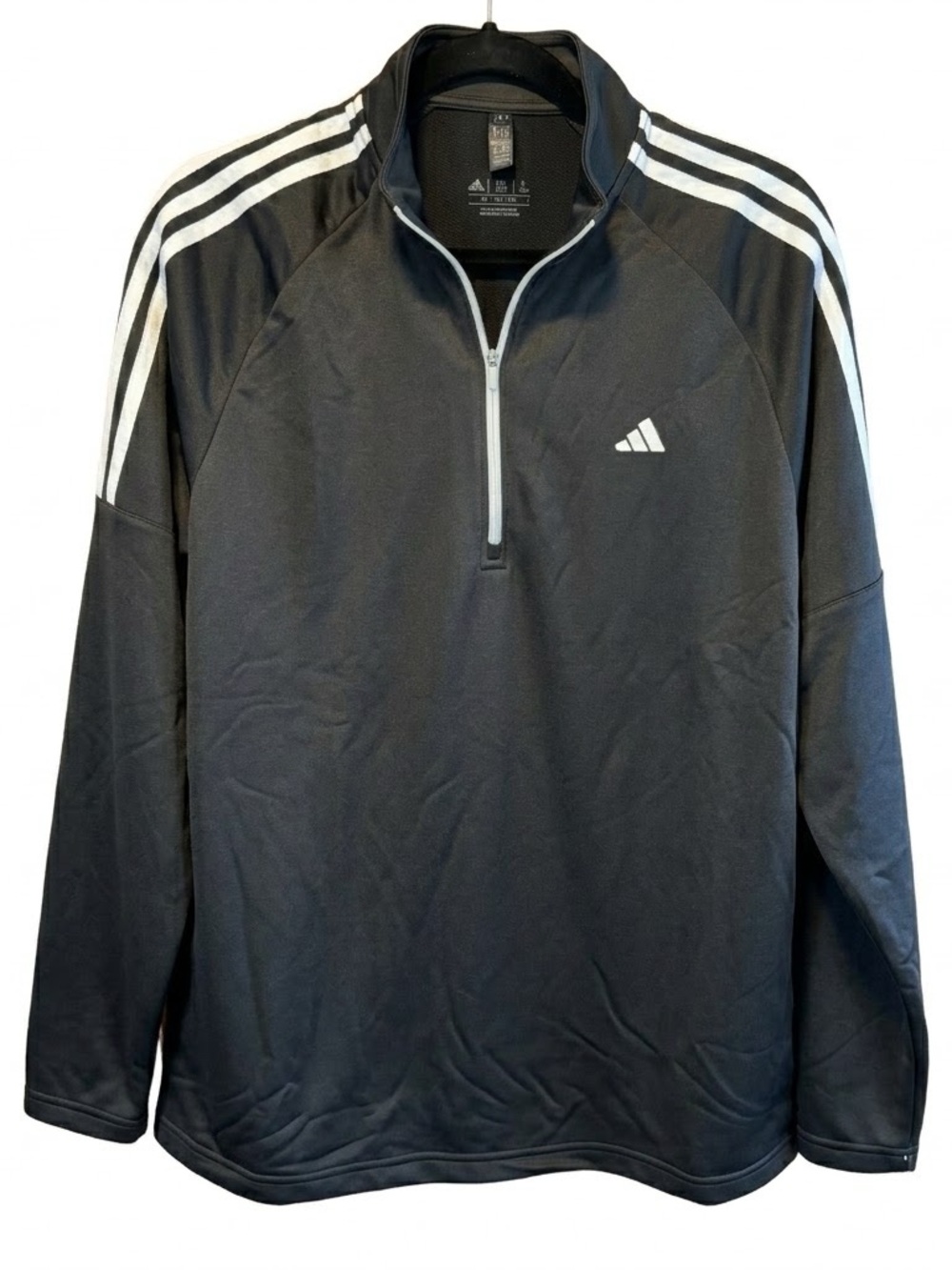adidas Black Quarter-Zip Performance Jacket with White Stripes